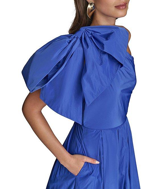 Donna Karan Taffeta Bow One Shoulder Sleeveless Ballgown Product Image