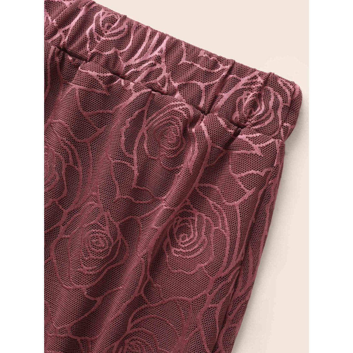 Plus Size Floral Textured Mesh Elastic Waist Skirt Women Deepred Casual See through Medium stretch Everyday Skirts BloomChic 14-16/1X Product Image