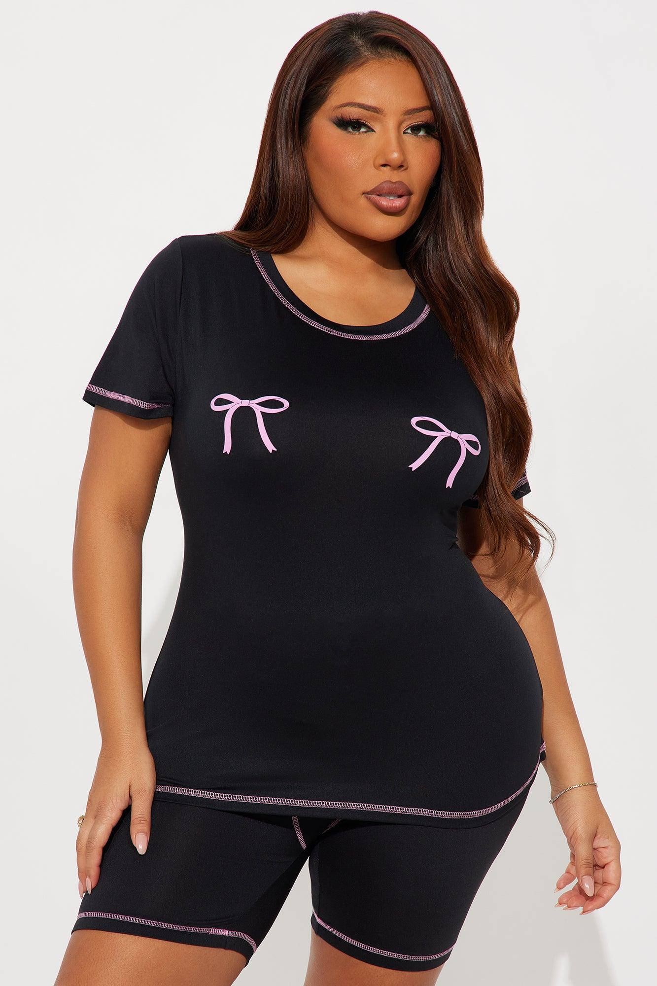 So Cute Bow PJ Boxer Short Set - Black/Pink Female Product Image