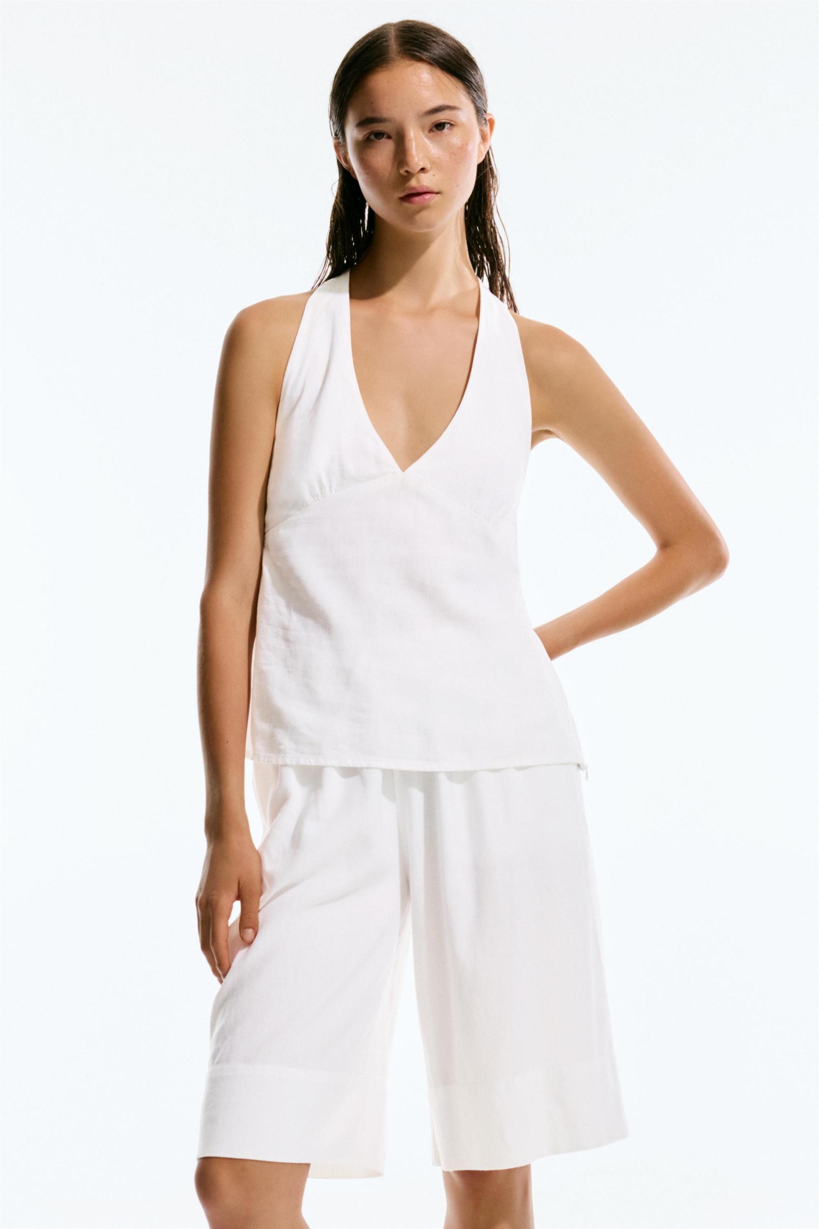 Linen blend halter top Product Image