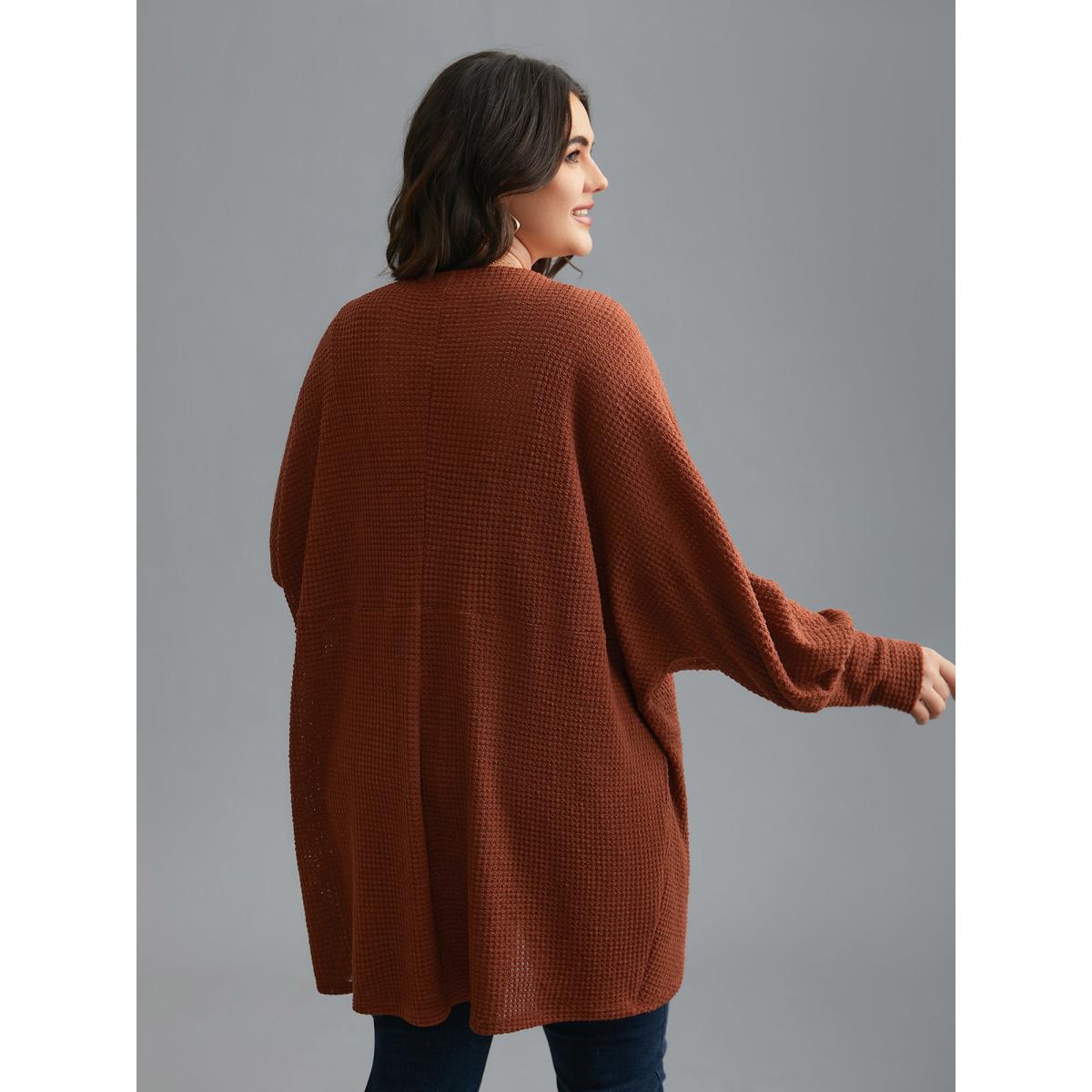 Plus Size Textured Curved Hem Lantern Sleeve Cardigan Women Russet Casual Texture Loose Everyday Kimonos BloomChic 18-20/2X Product Image