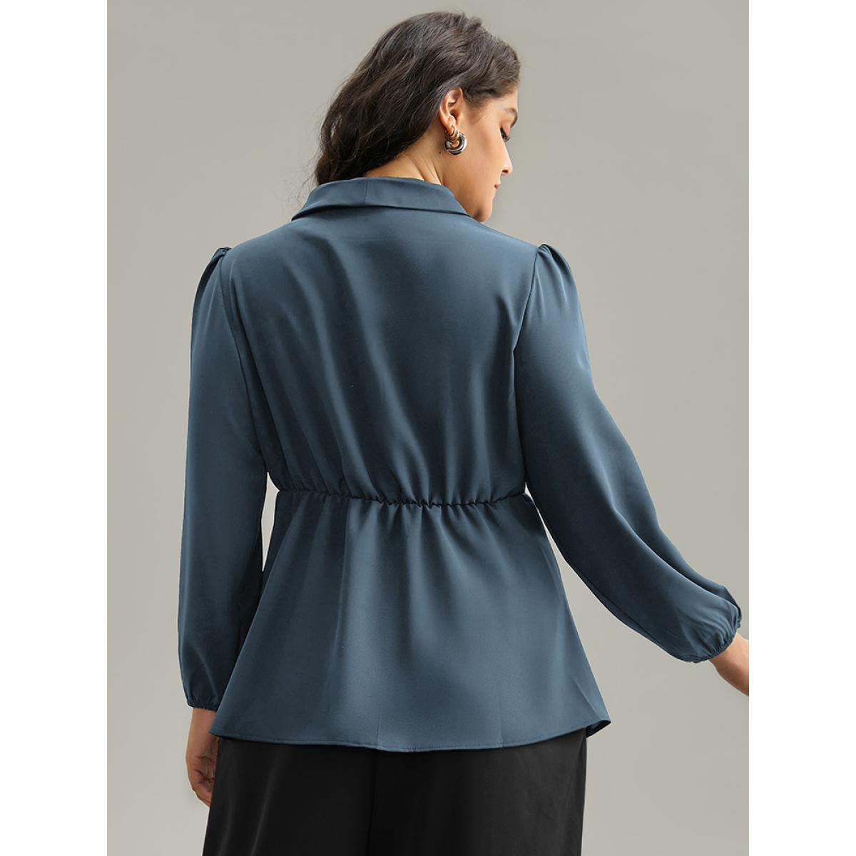 Plus Size Stone Static-Free Plain Pleated Wrap Blouse Women Office Long Sleeve V-neck Dailywear Blouses BloomChic 14-16/1X Product Image