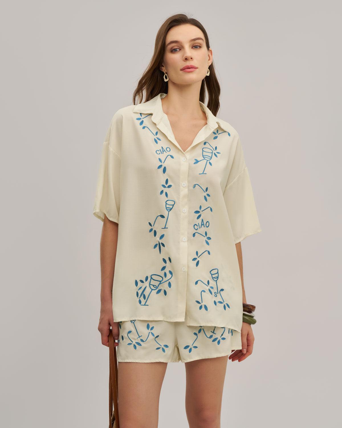 Beige Elastic Waist Pants Set Product Image