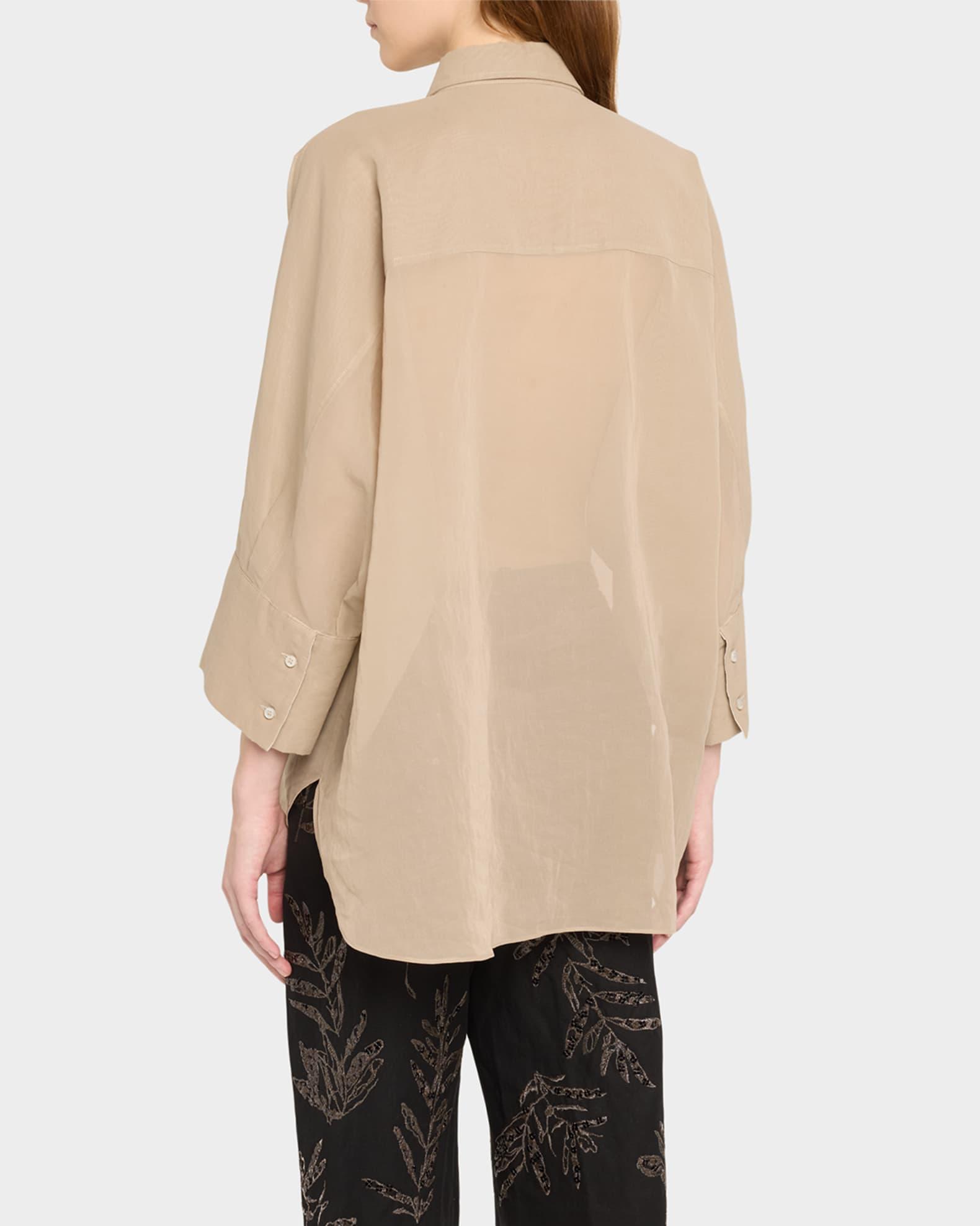 Embroidered-Cuff Cotton Gauze 3/4-Sleeve Shirt Product Image