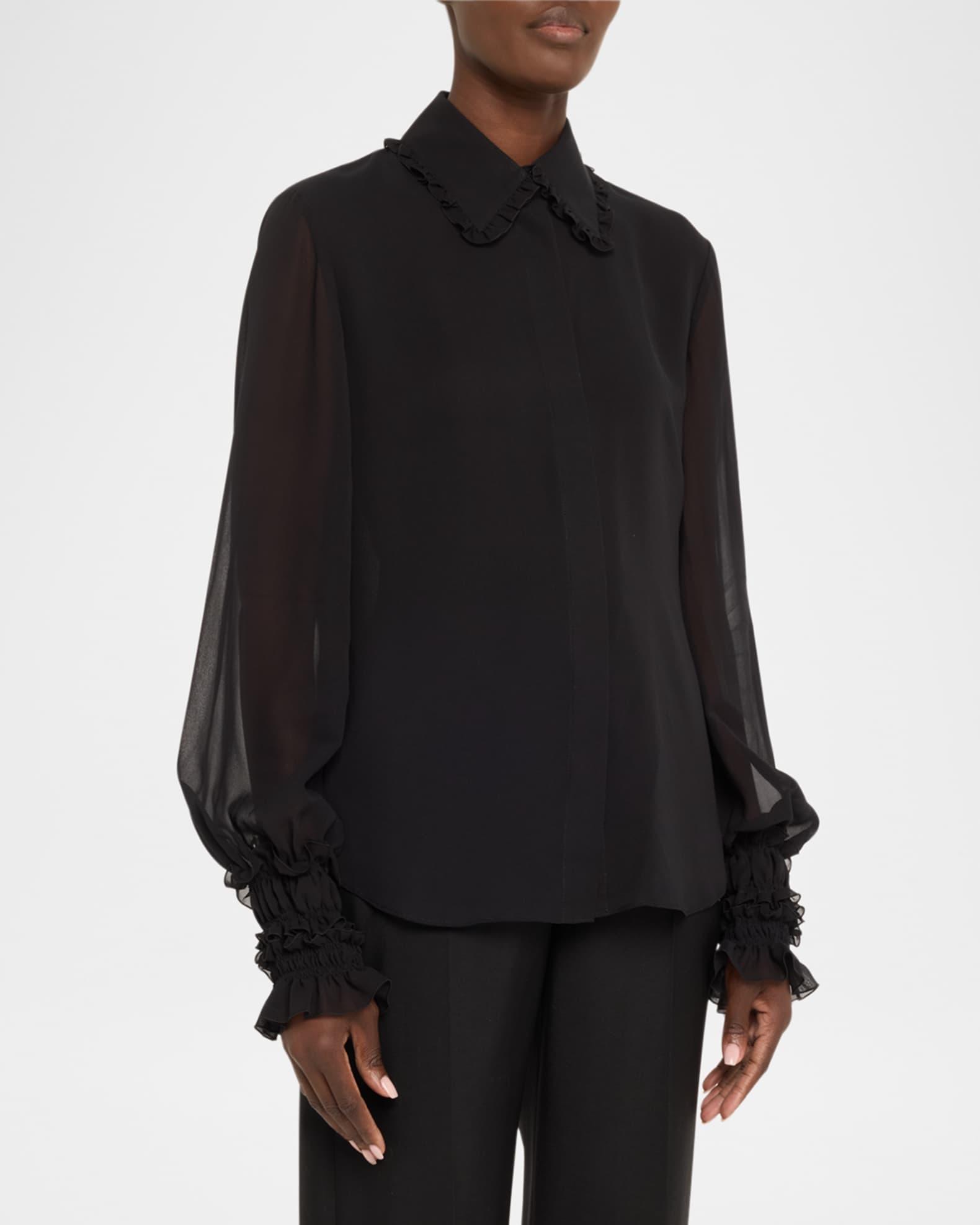 Ruffle-Trim Silk Blouse Product Image
