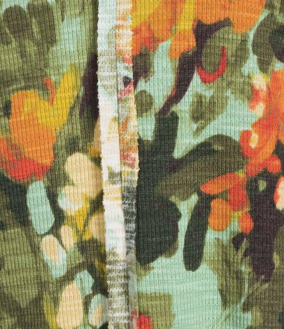 Westbound Knit Beryl Green Wild Bouquet 3/4 Bell Sleeve V-Neck Top Product Image