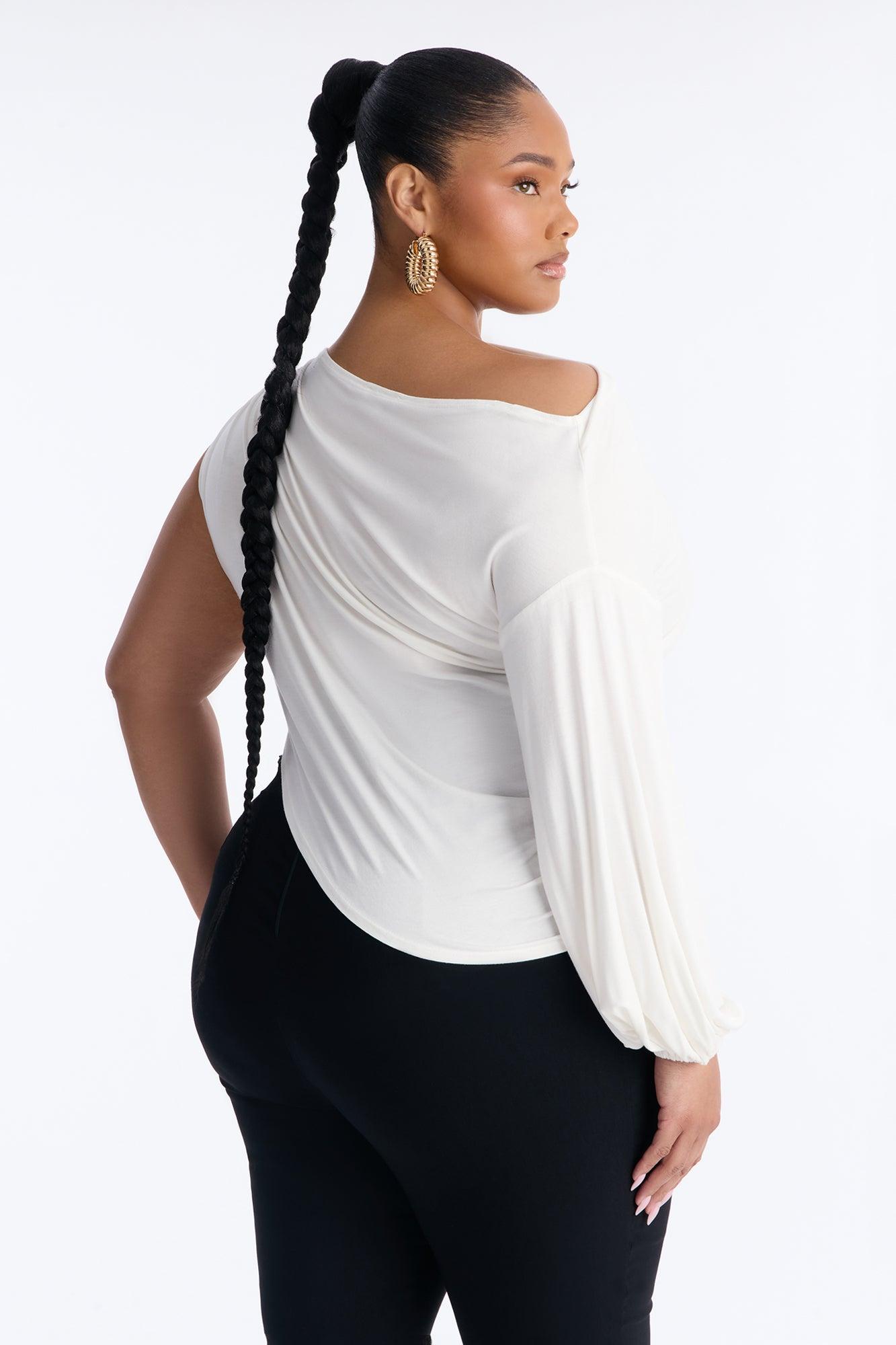 Misha Off Shoulder Ruched Long Sleeve Top - White Female Product Image