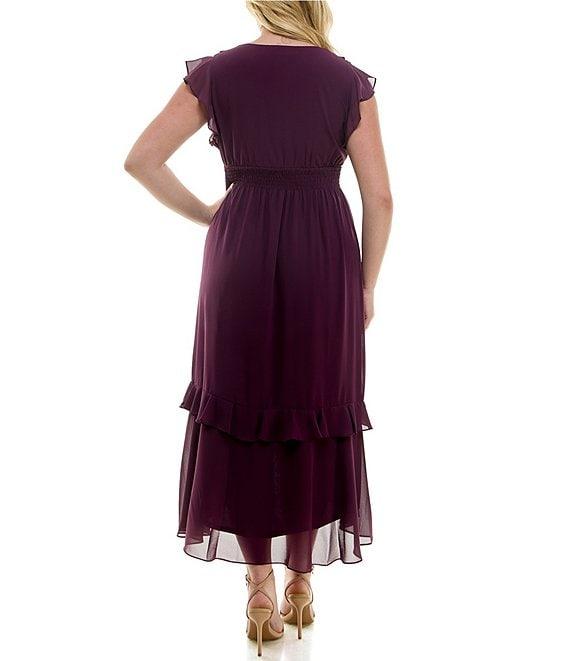 Maison Tara Plus Size Short Sleeve V-Neck Ruffle Midi Dress Product Image