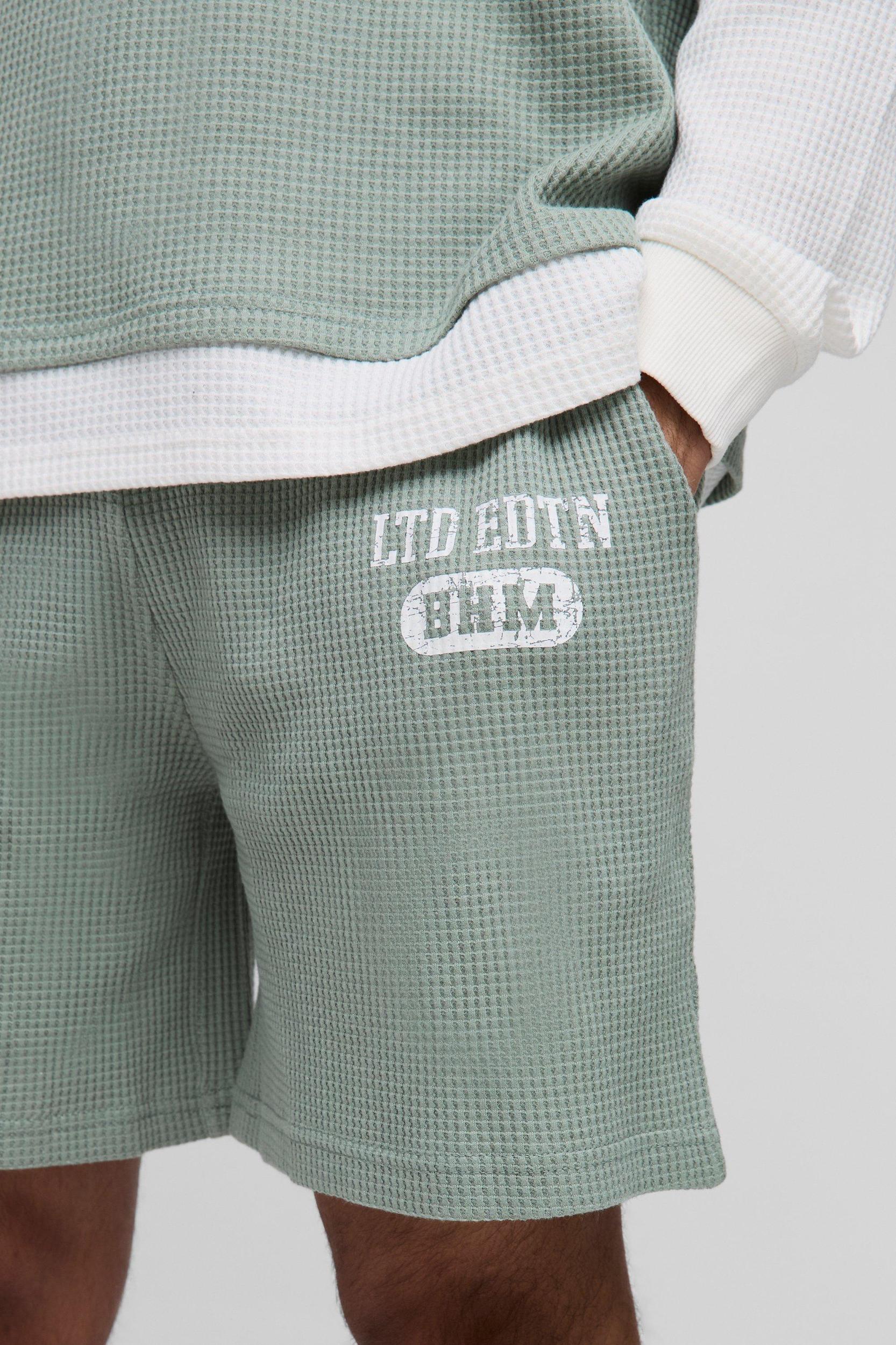 Oversized Waffle Short Length Print Shorts | boohooMAN USA Product Image