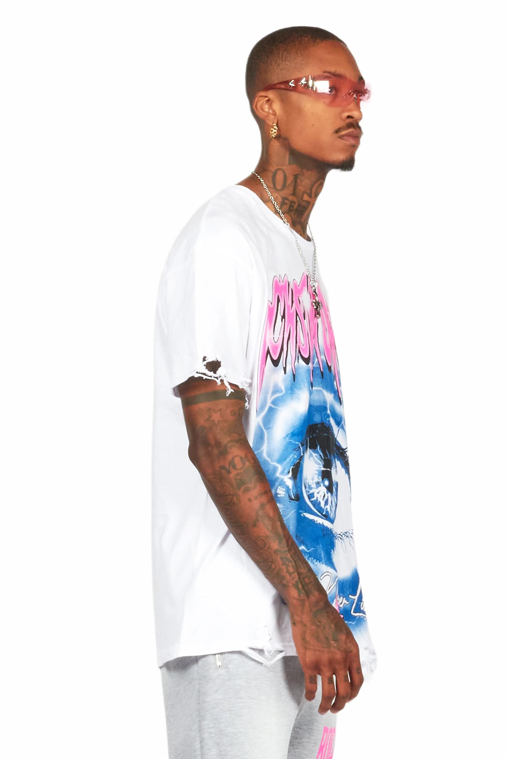 Pello White Oversized Graphic T-Shirt Male Product Image