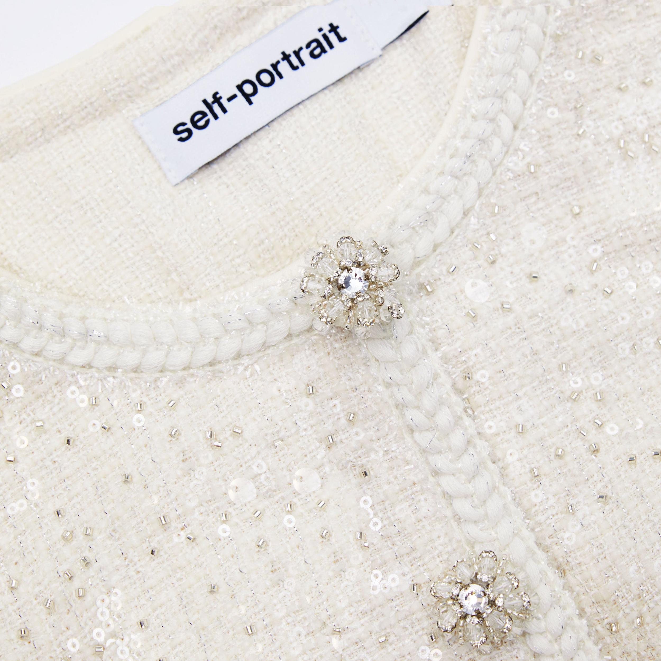 Cream Sequin Boucle Tailored Midi Dress Product Image