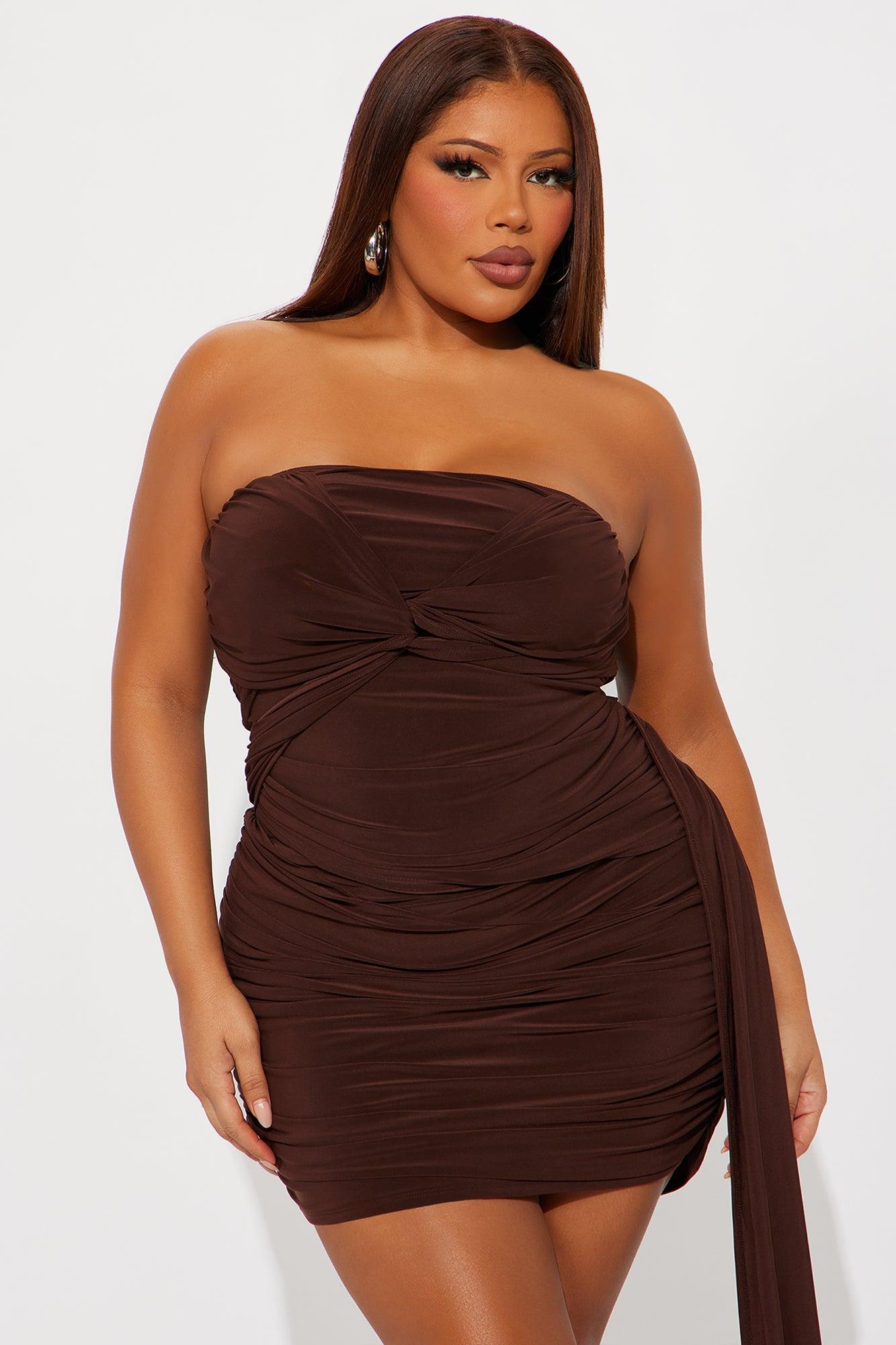 Kassandra Draped Ruched Mini Dress - Brown Female Product Image