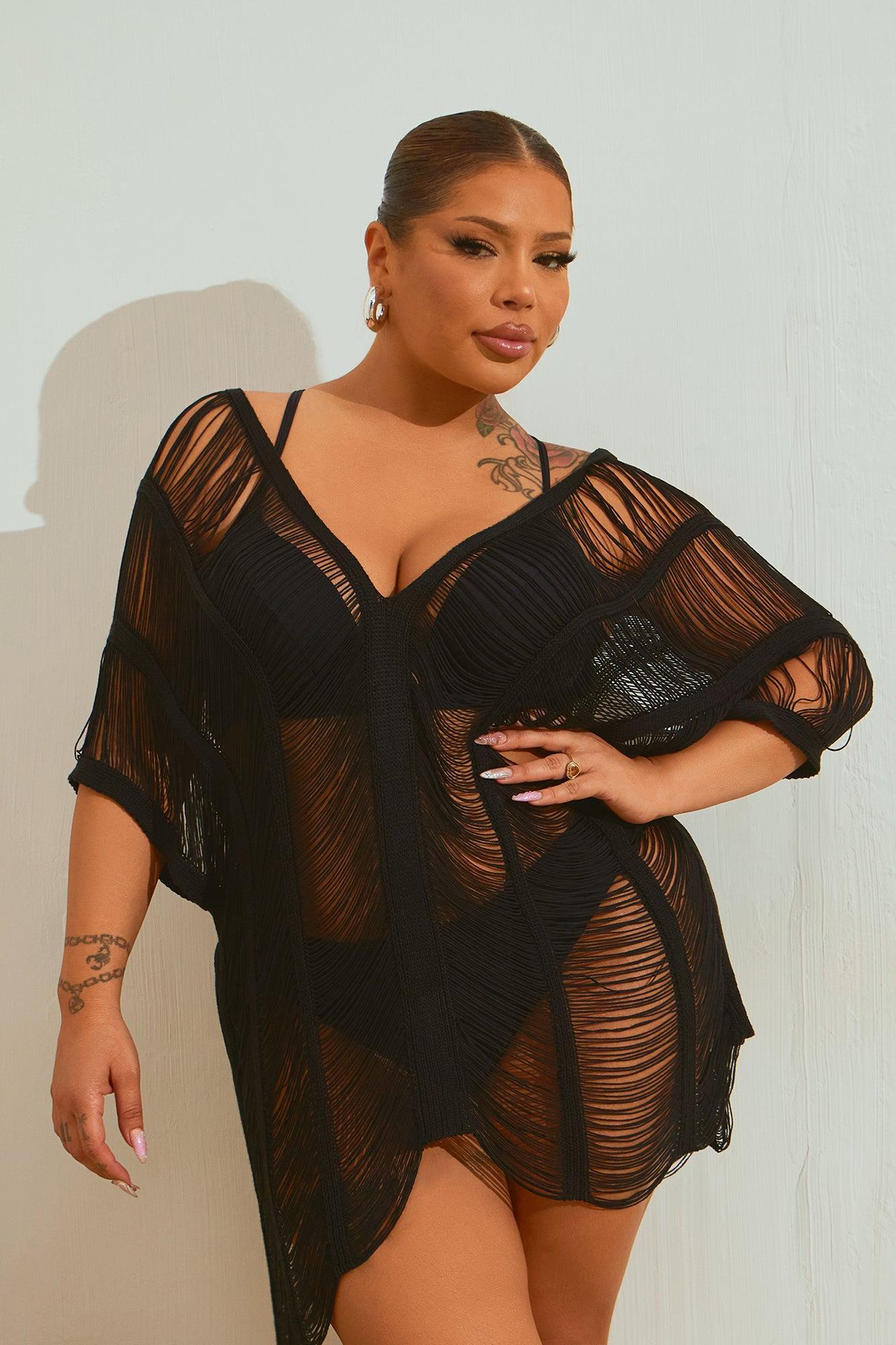 Elizabeth Crochet Cover Up Dress - Black Product Image