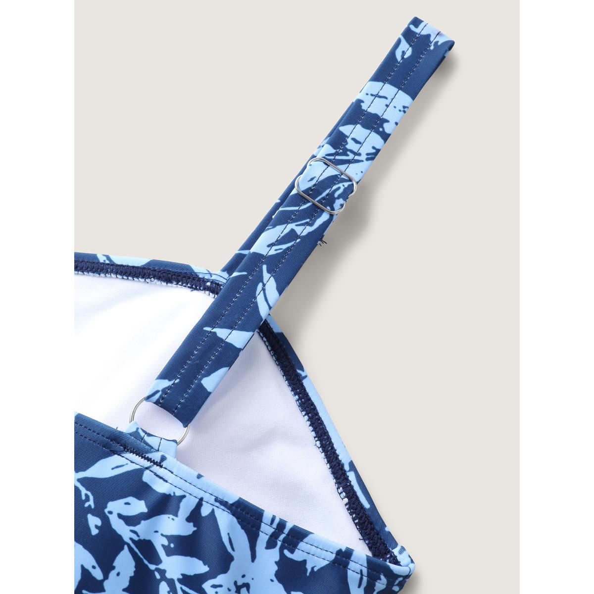 Plus Size Floral Fit and Flare Swim Dress Women's Swimwear Mediumblue Resort Bodycon Heart neckline High stretch Curve Swim Dresses BloomChic 14-16/1X Product Image