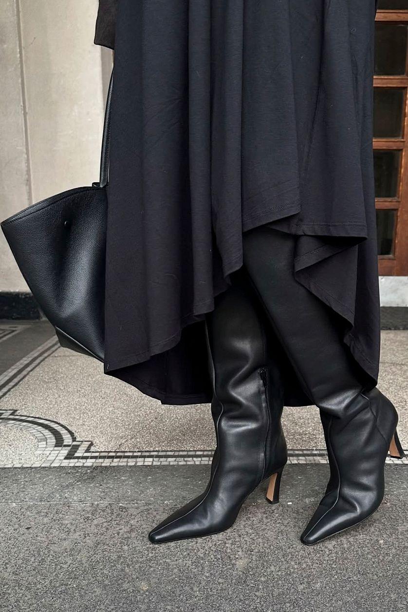 Slim Toe Leather Knee High Boots Product Image