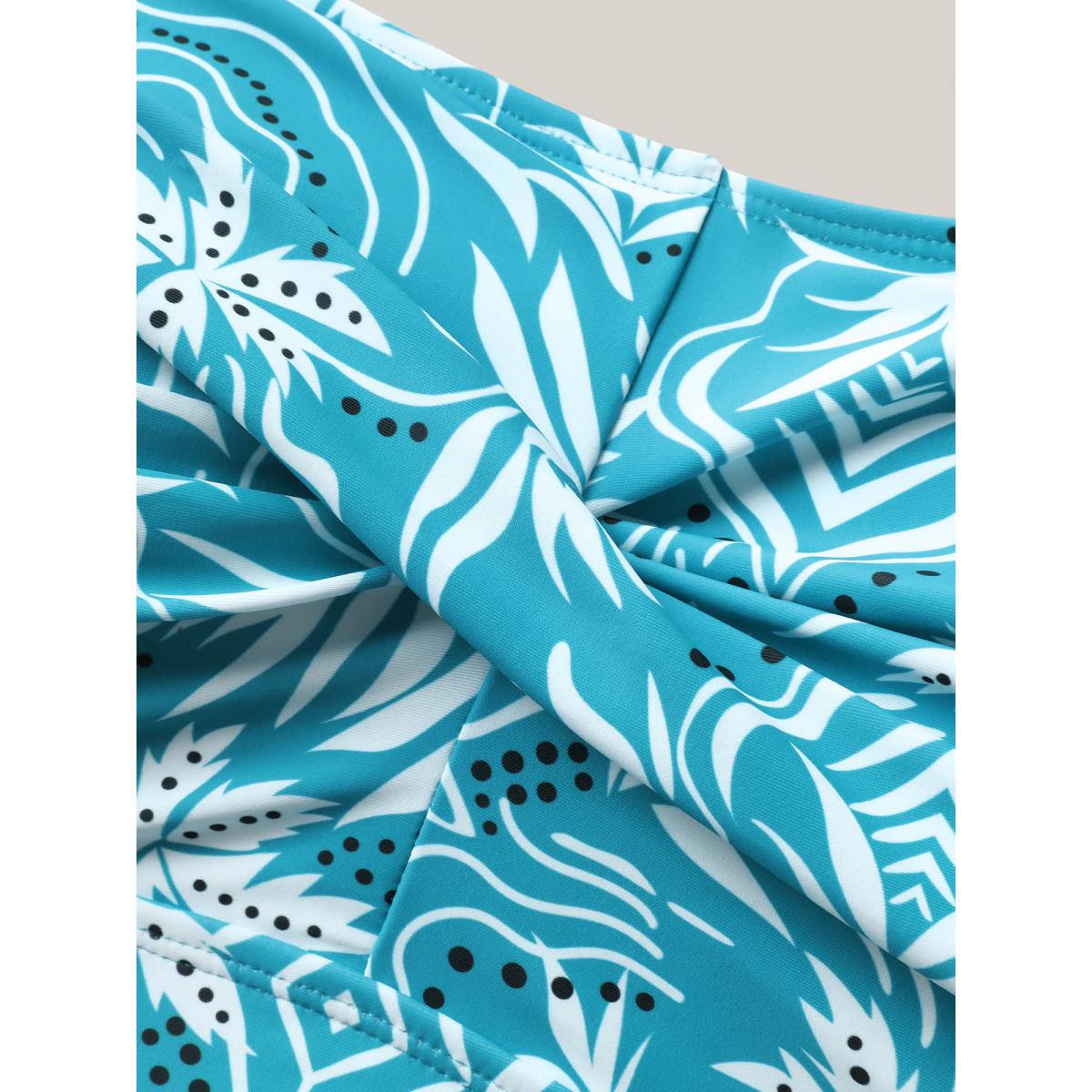 Plus Size Twist Front Floral Print Swim Dress Women's Swimwear Teal Resort Bodycon Heart neckline High stretch Curve Swim Dresses BloomChic 18-20/2X Product Image