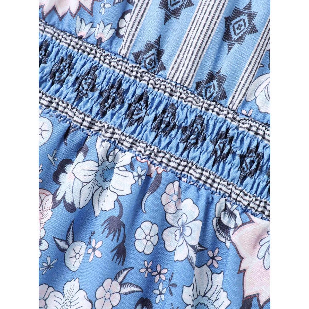 Plus Size Boho Print Pockets V-Neck Midi Dress Mediumblue Women Boho Shirred V-neck Half Sleeve Curvy BloomChic 14-16/1X Product Image