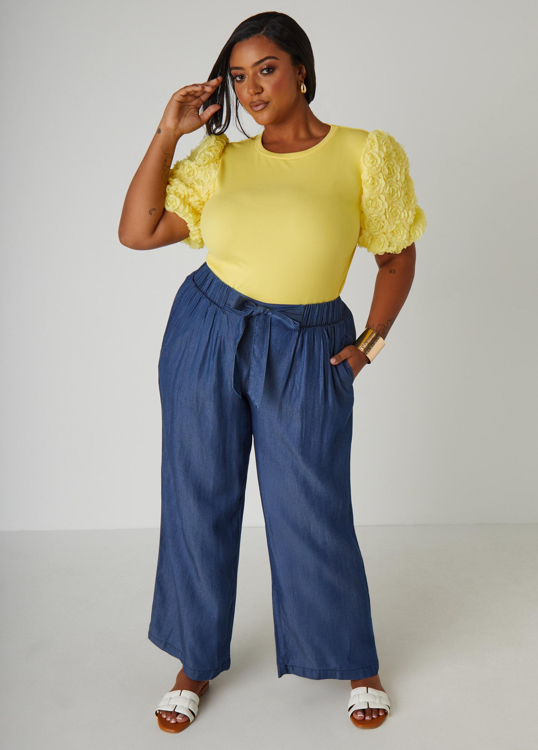 Belted Chambray Wide Leg Pants Product Image
