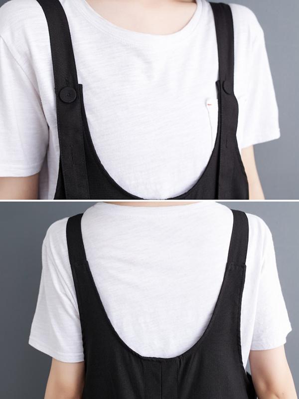 Ninth Pants Wide Leg Buttoned Solid Color Spaghetti-Neck Overalls Product Image