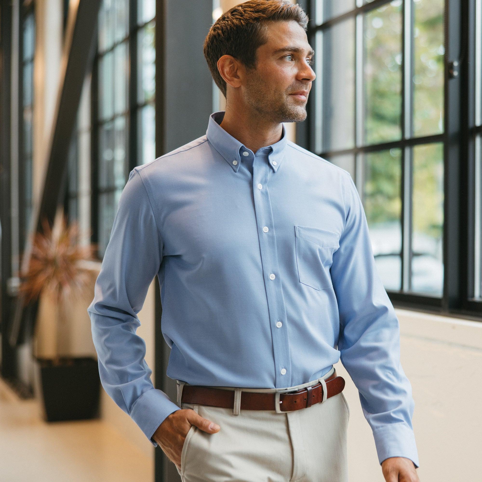 Merino Wool Button-Down Shirt | Blue Oxford 210 Product Image