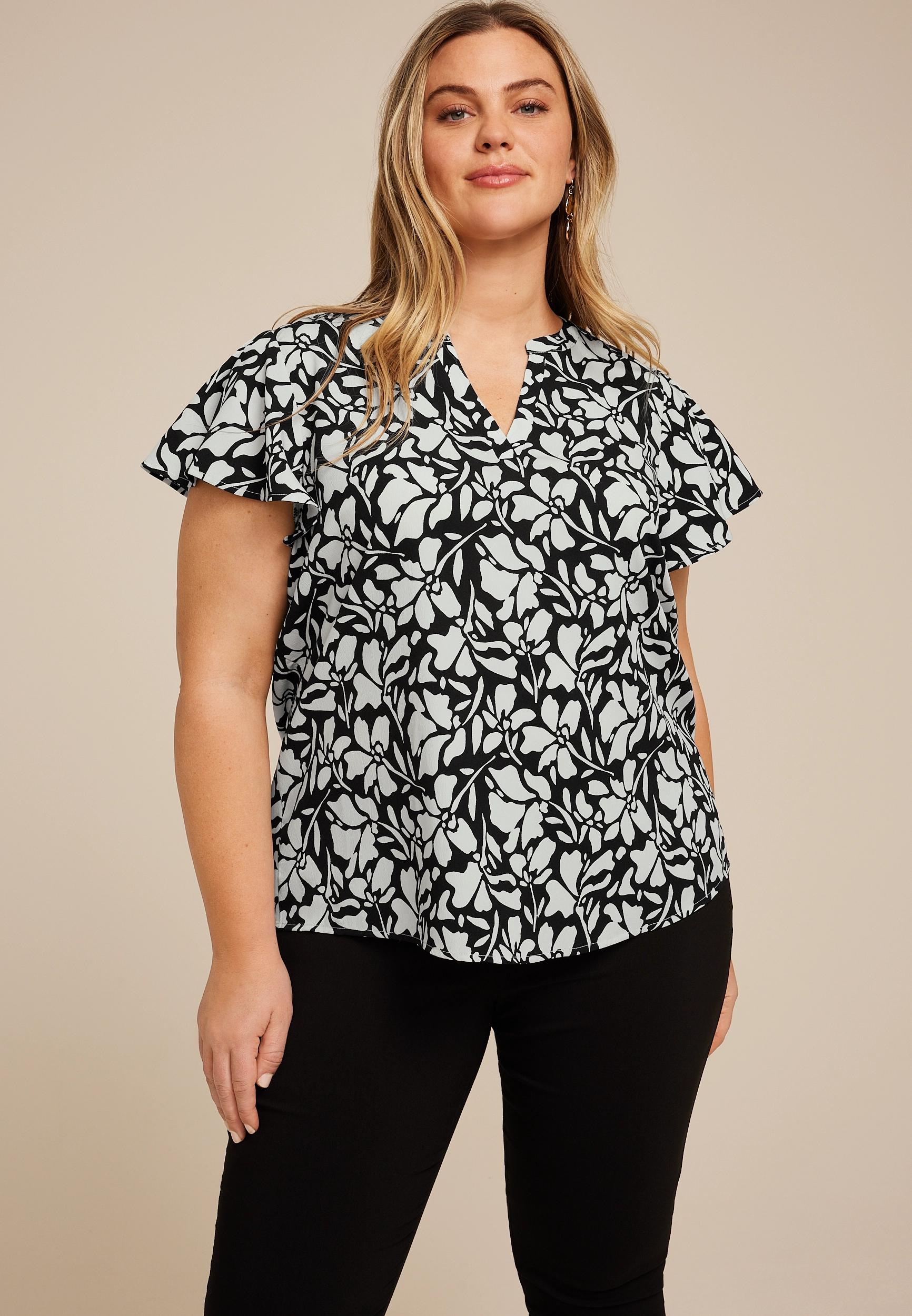 Maurices 1X Plus Size Womens Atwood Flutter Sleeve Blouse Product Image