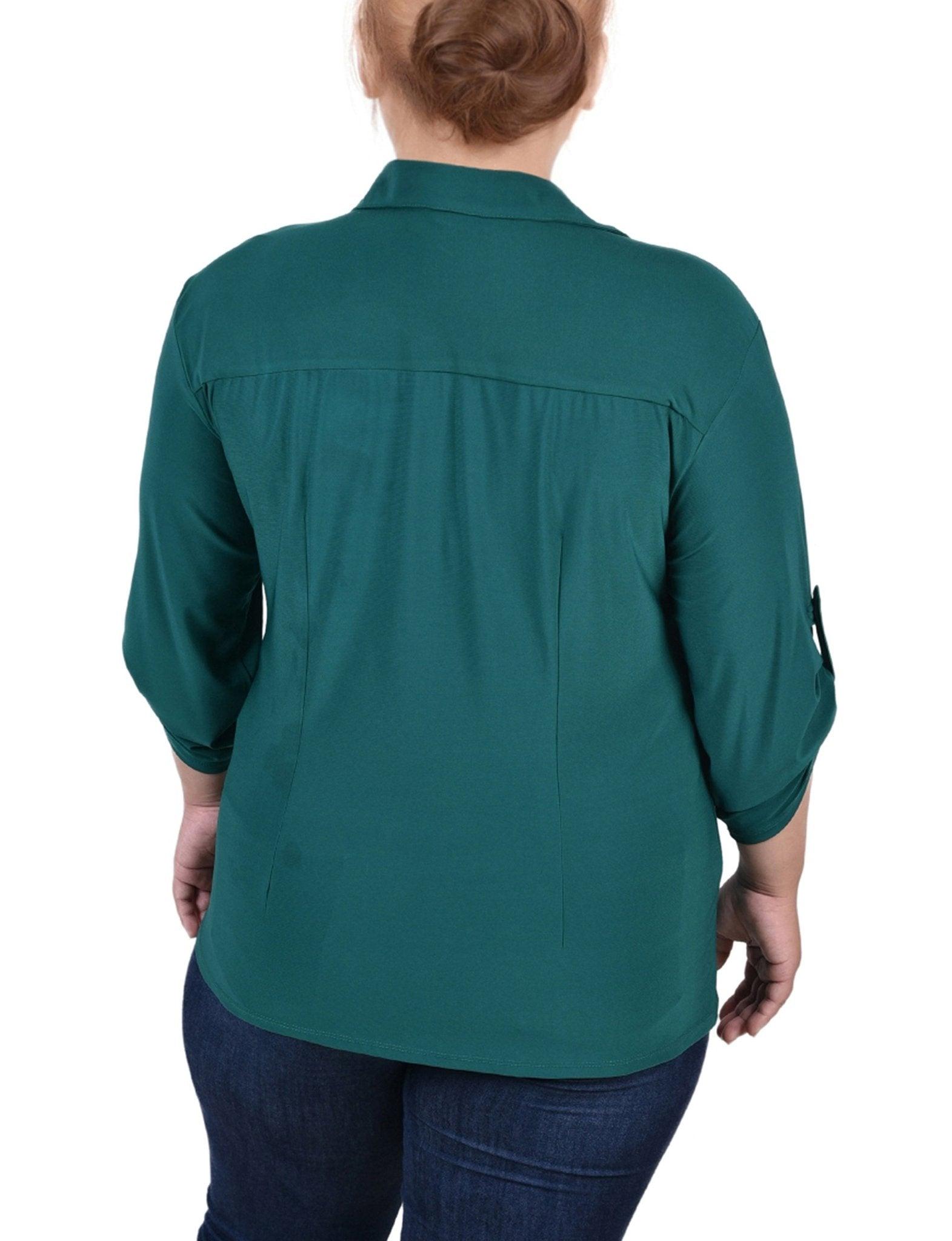 Grassy Green 3/4 Roll Tab Rouched-Front Top - Plus Product Image