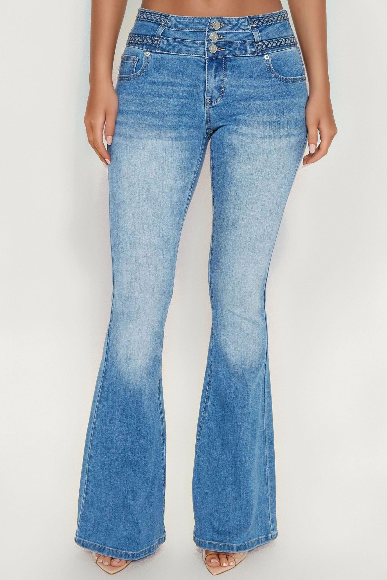 Cannes Braided Stretch Flare Jeans - Medium Wash Female Product Image