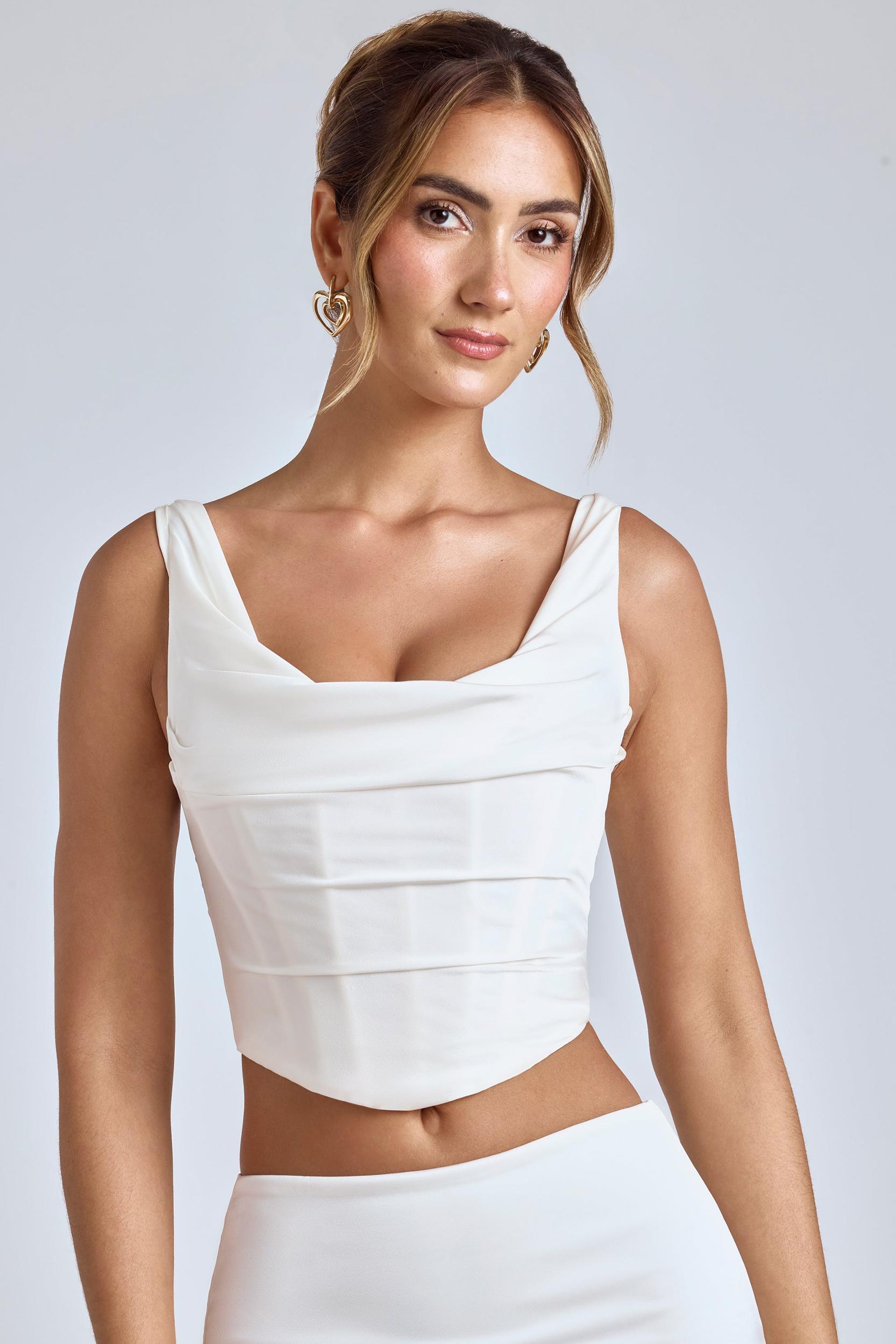 Draped Cowl Corset in White Product Image