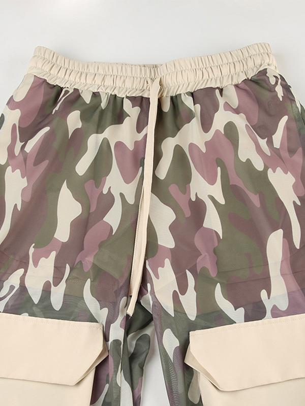 Mesh Camo Print Splice Big Pocket Cargo Pants Product Image