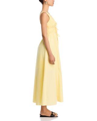 V Neck Tie Front Yellow Midi Dress Product Image