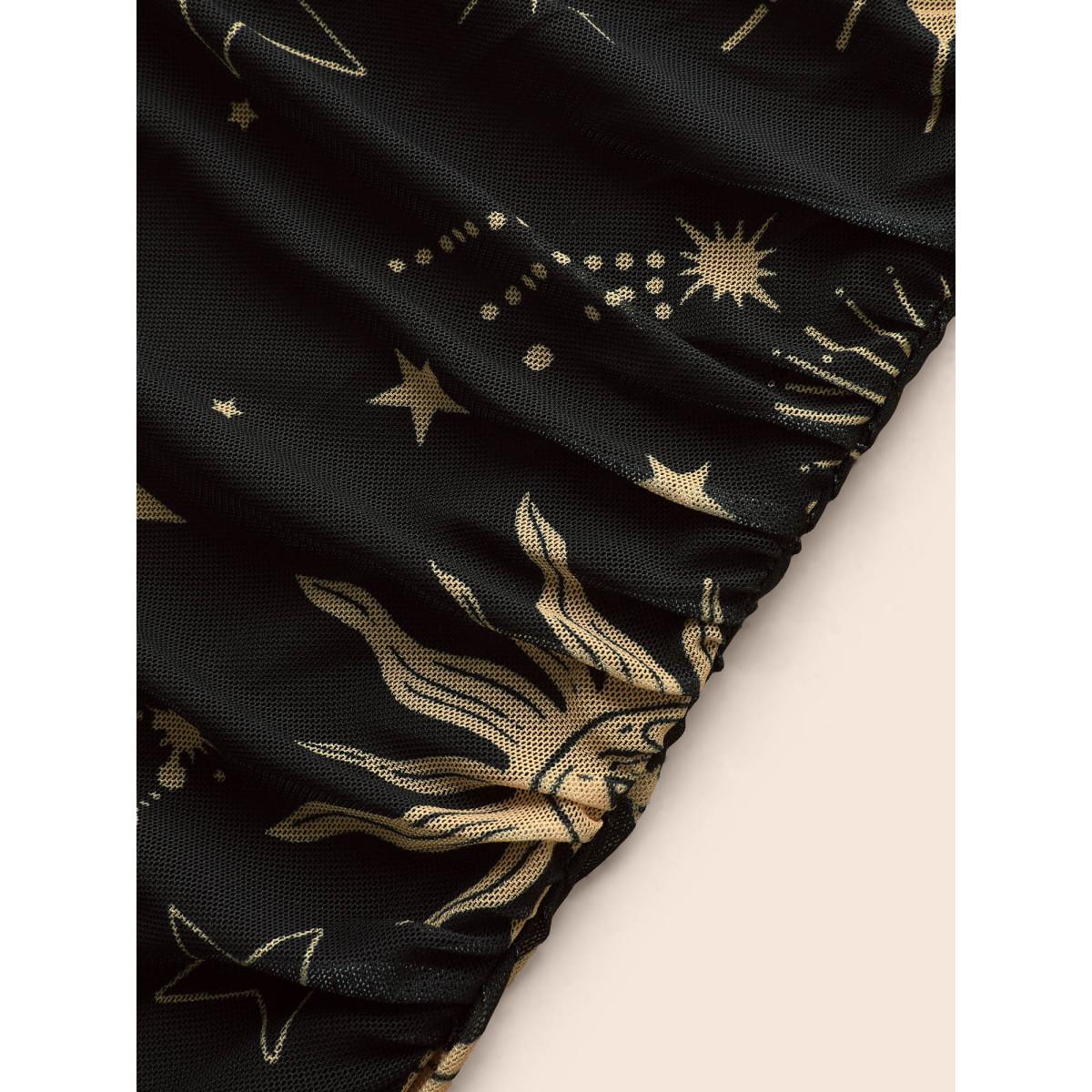 Plus Size Cami Starry Mesh Chiffon Midi Dress Black Women Cocktail Texture Party Curvy Bloomchic 28/5X Product Image