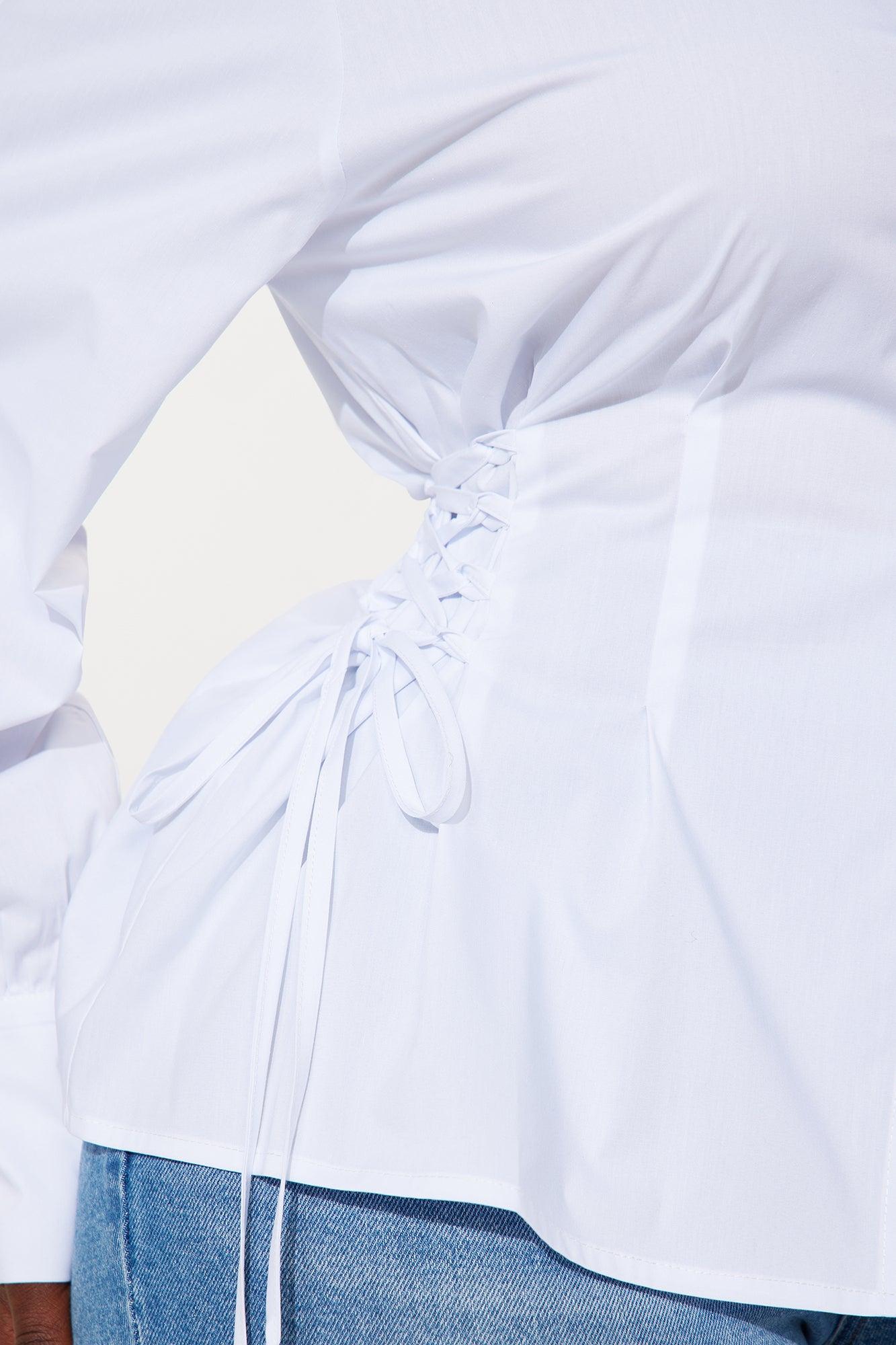 Back To Back Lace Up Poplin Shirt - White Product Image