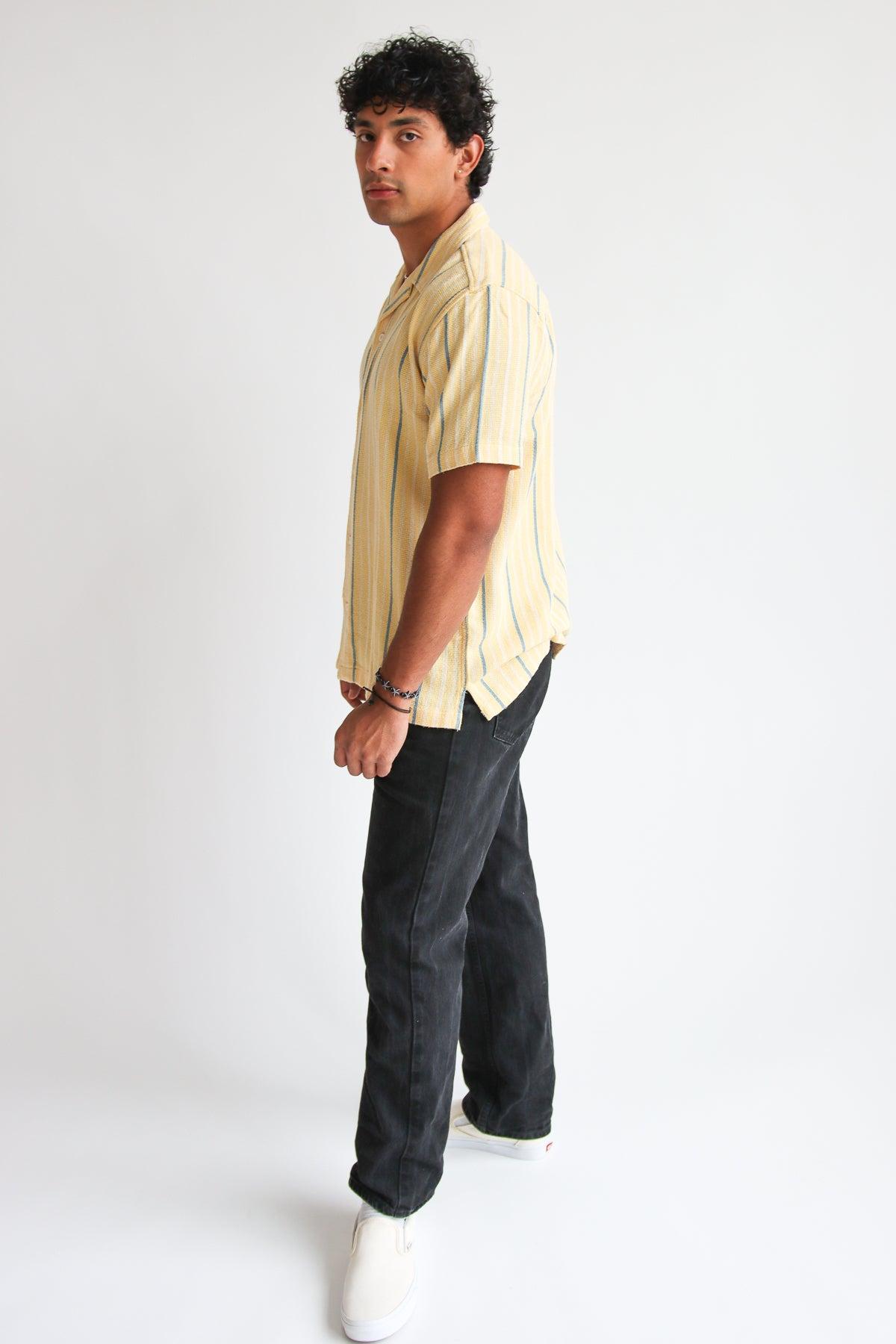 Yellow Striped Woven Button-Up Shirt Product Image