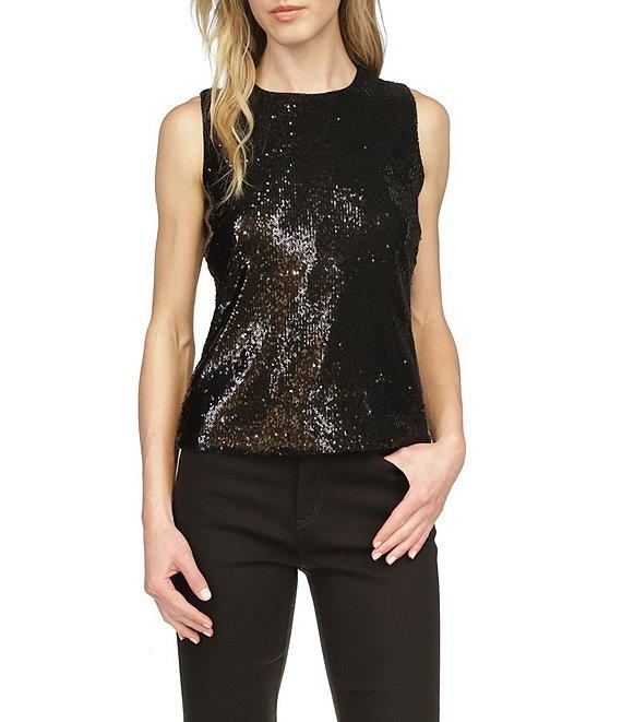 Michael Kors Sequin Crew Neck Sleeveless Tank Top Product Image