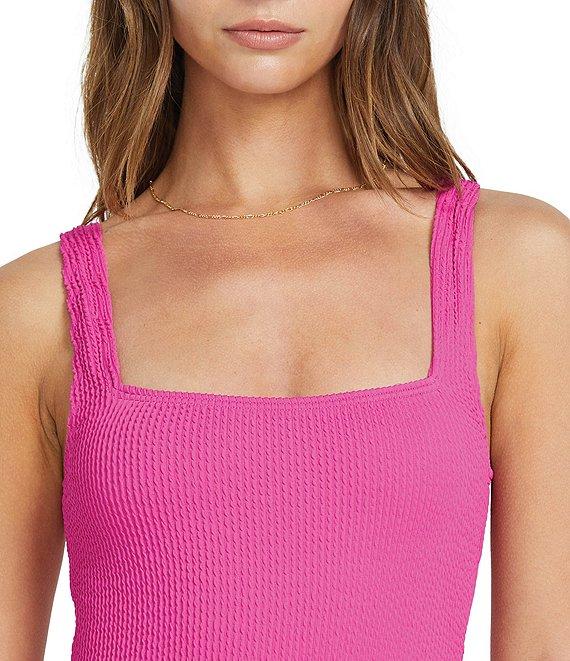 Billabong Summer High Solid Smocked Texture Square Neck High Leg One Piece Swimsuit Product Image