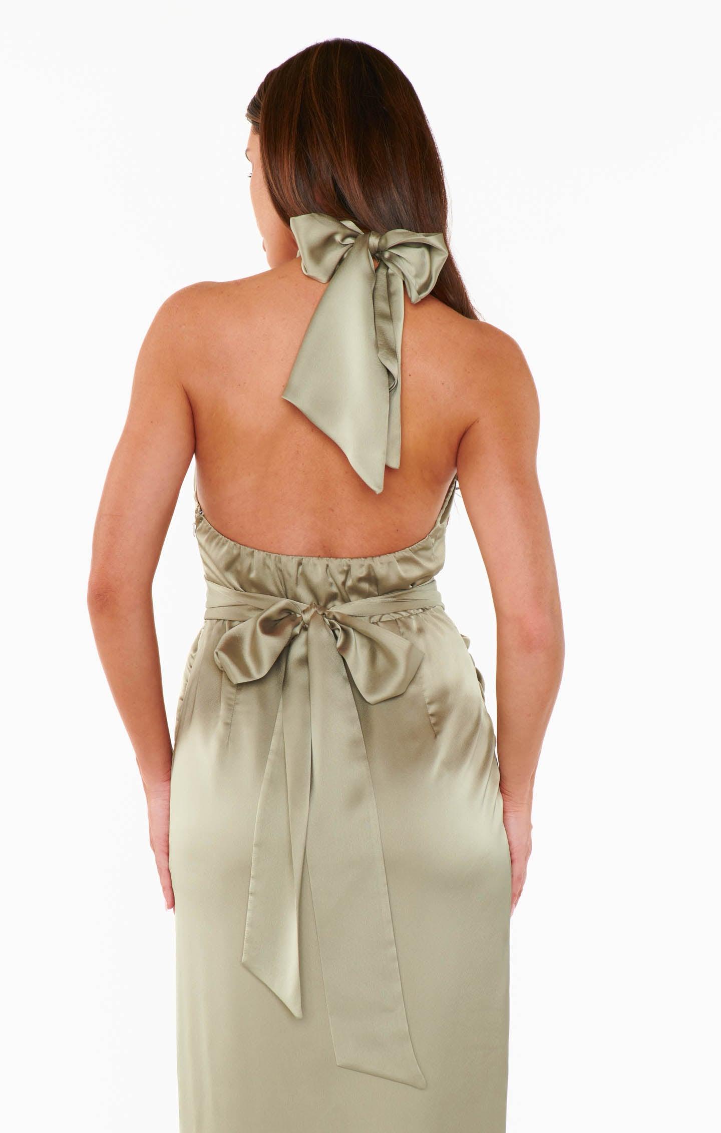 Adele Halter Maxi Dress ~ Moss Green Luxe Satin Product Image