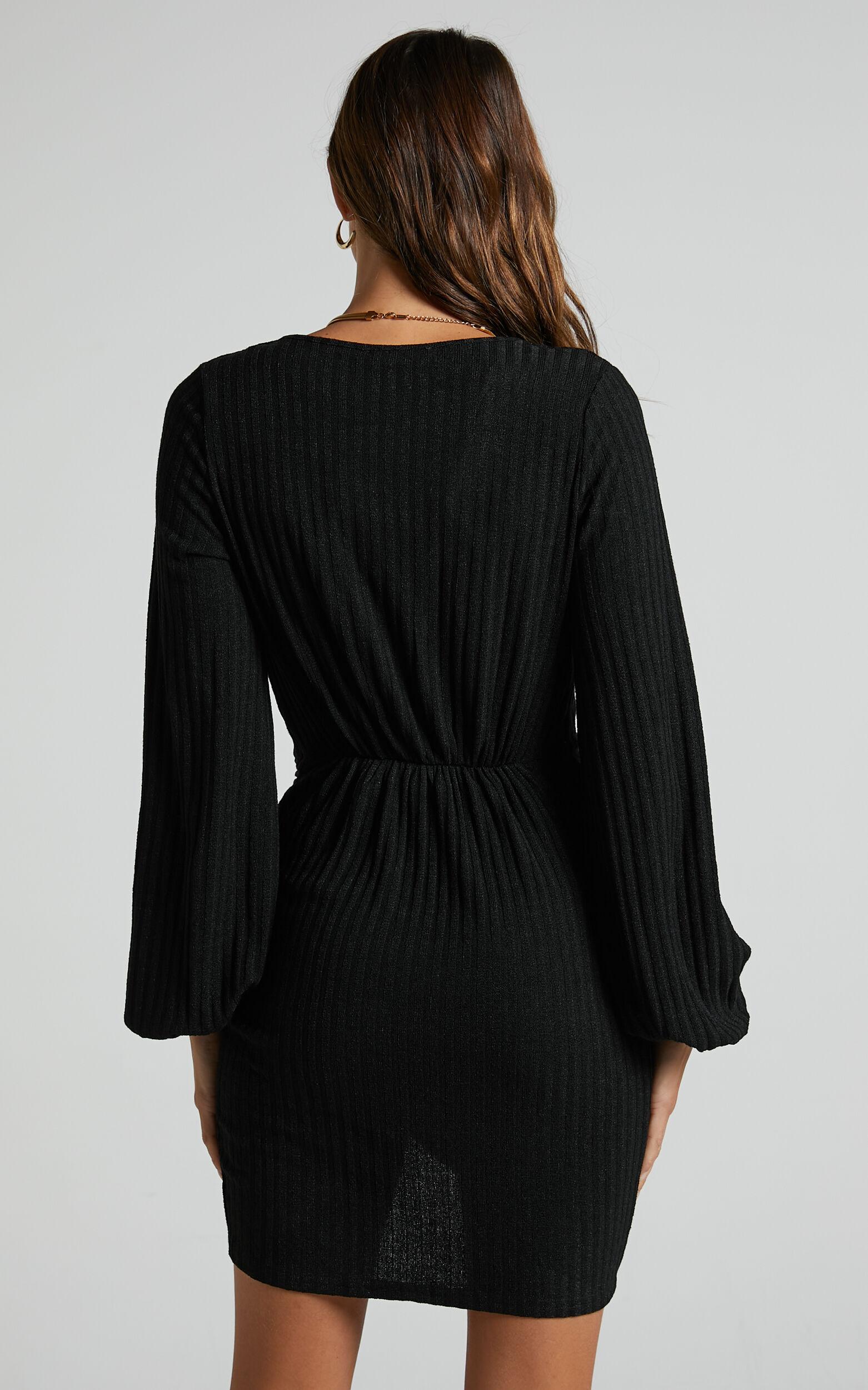 Charmine Mini Dress - Twist Front Long Sleeve Dress in Black Product Image