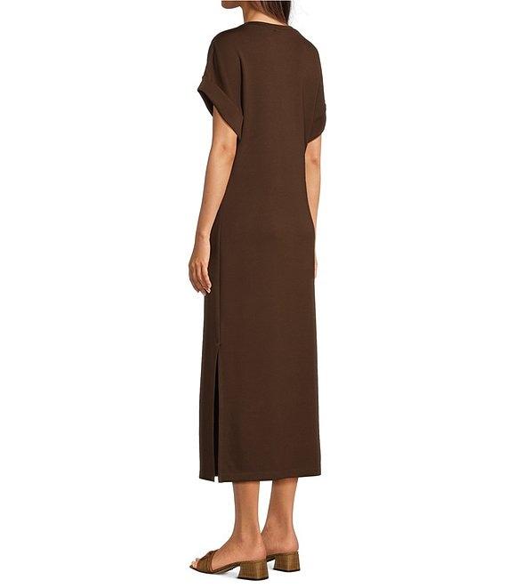 Le' AL.X Knit Crew Neck Short Cuffed Sleeve Midi T-Shirt Dress Product Image