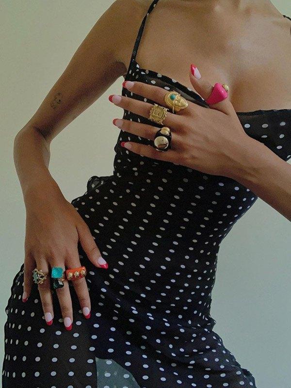 Polka Dot Sheer Mesh Maxi Dress Product Image