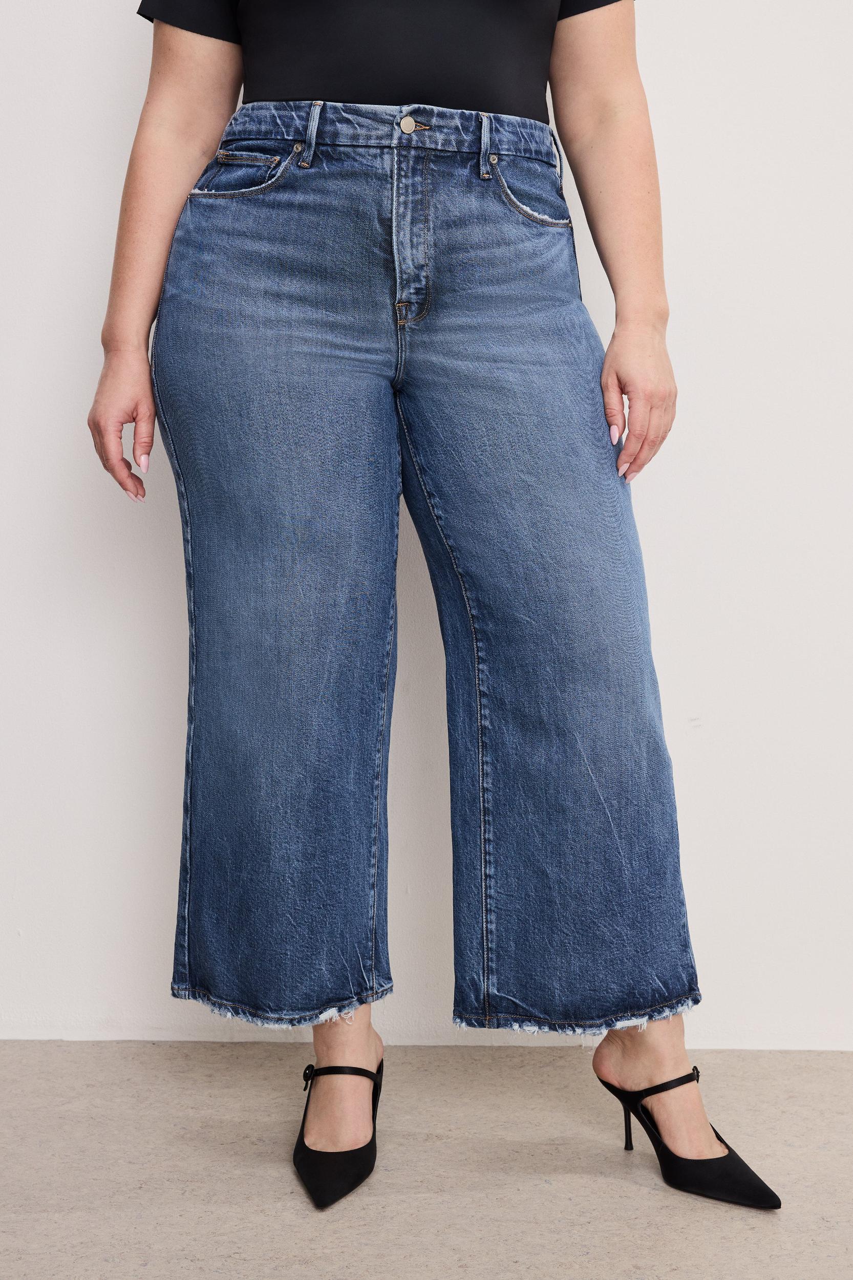SOFT-TECH GOOD WAIST CROPPED PALAZZO JEANS | INDIGO737 Product Image