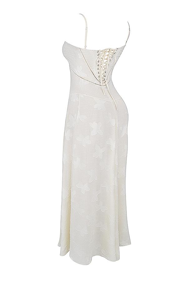 Seren  vintage cream floral lace back maxi dress Product Image