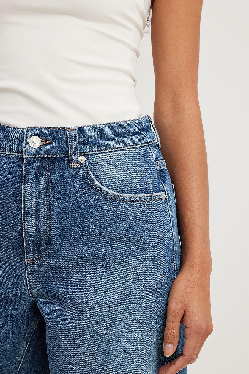 High Waist Raw Hem Denim Shorts Product Image