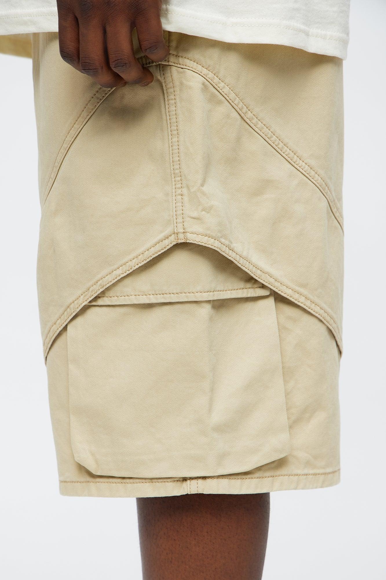 Baggy Hidden Lines Cargo Shorts - Tan Male Product Image