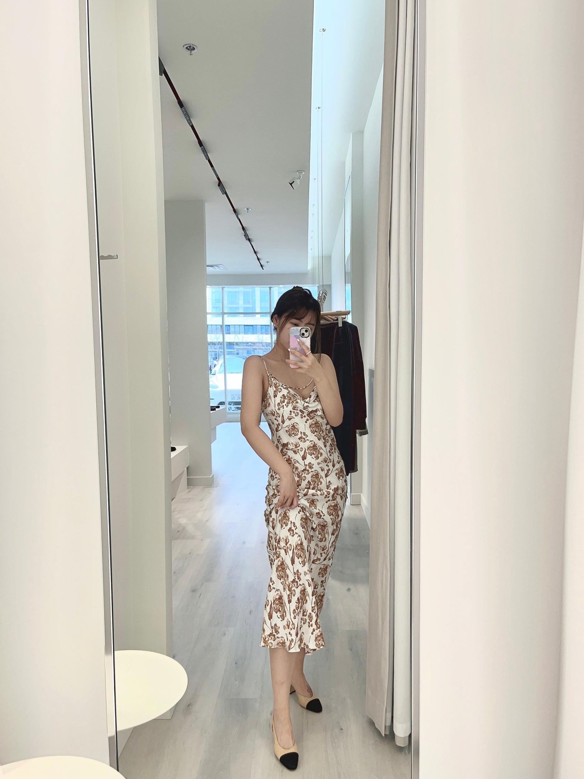 White Brown Rose Print Slip Midi Dress Product Image