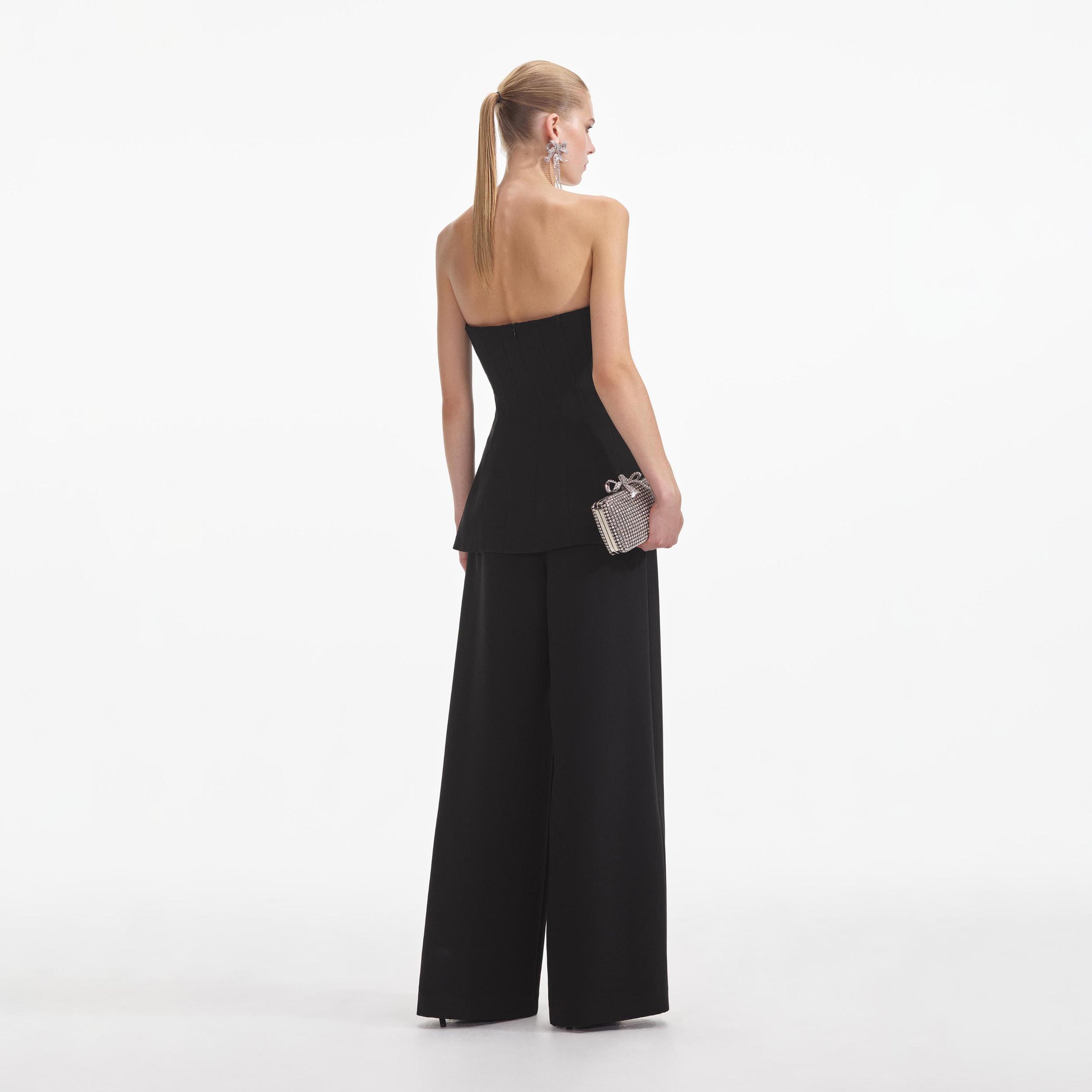 Black Bandeau Crepe Jumpsuit Product Image