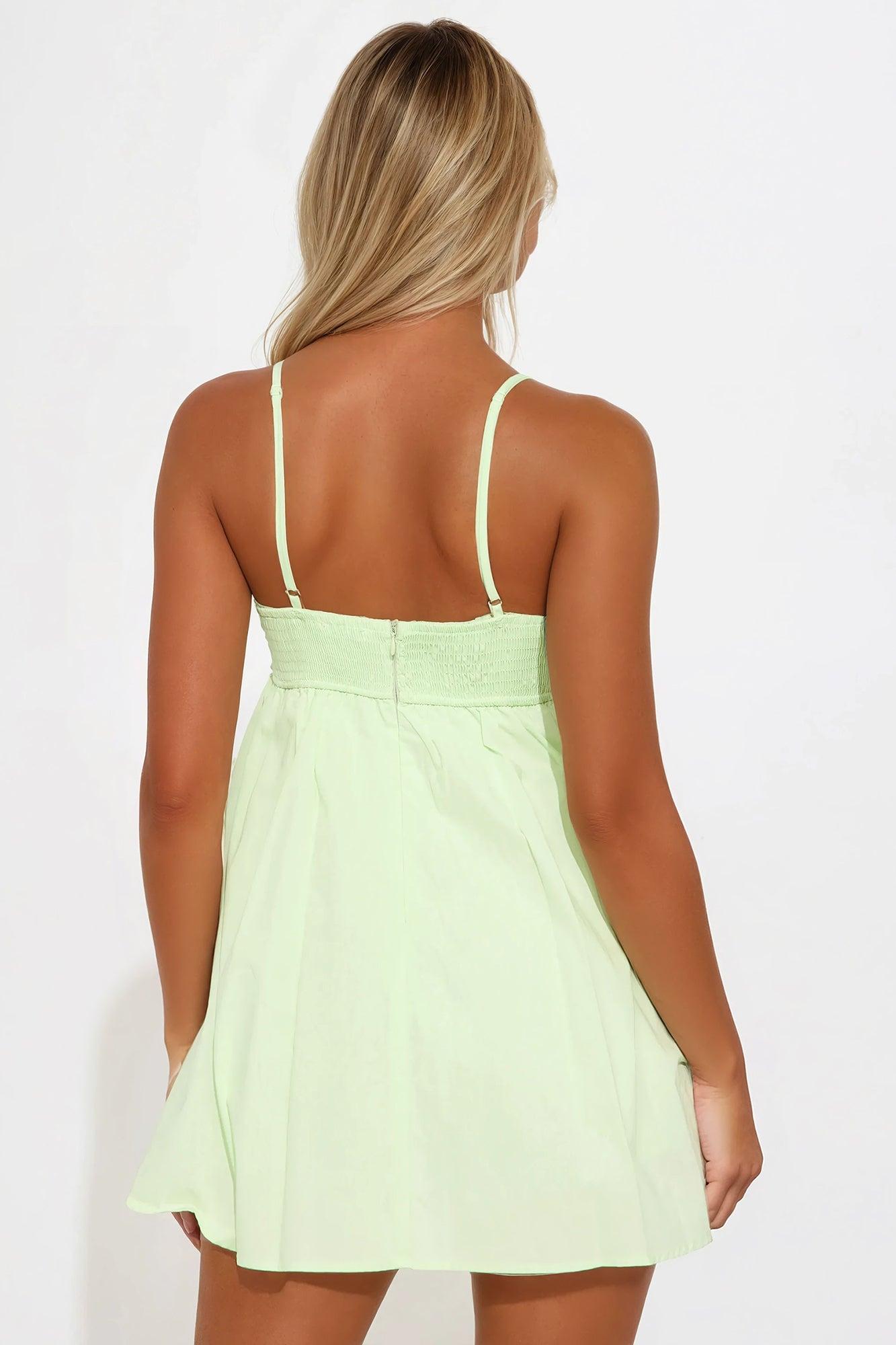 Ava Poplin Babydoll Mini Dress - Neon Green Product Image