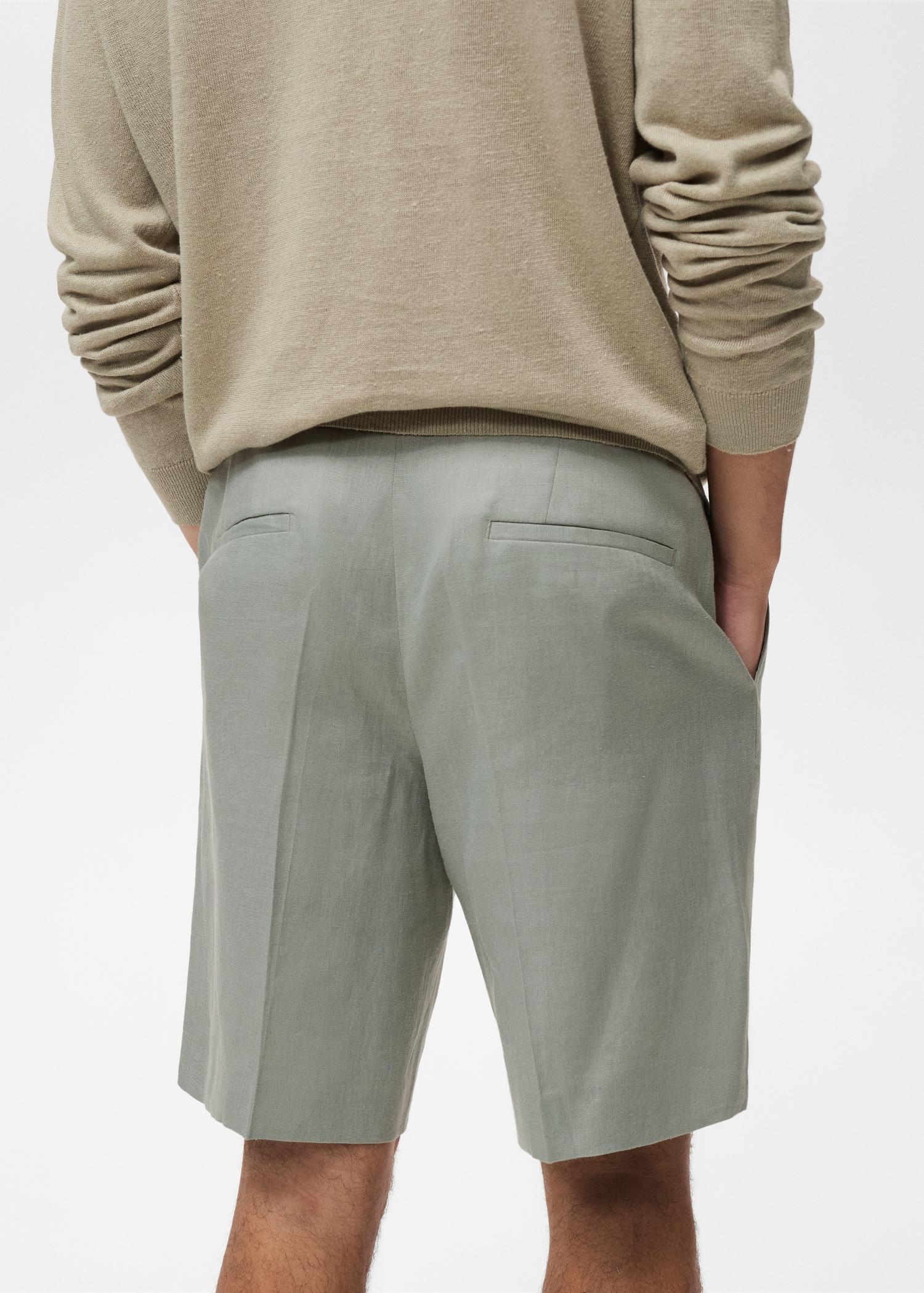 100% linen bermuda shorts with pleats - Men | MANGO USA Product Image