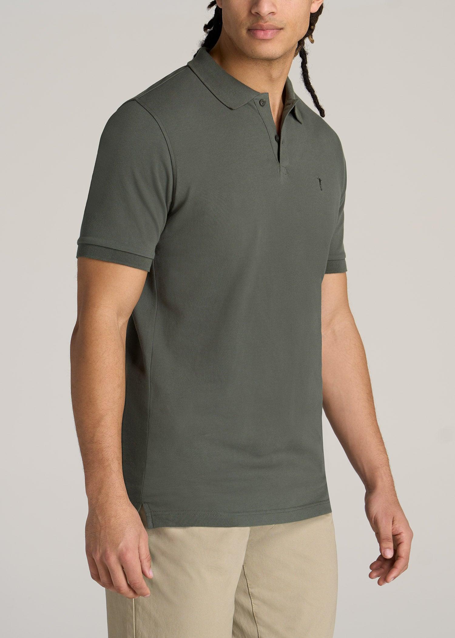 Classic Polo with Embroidered Logo for Tall Men in Grey Blue Male Product Image