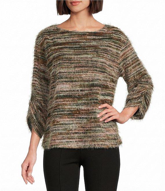 Slim Factor by Investments Alexa Boat Neck 3/4 Sleeve Fuzzy Knit Top Product Image