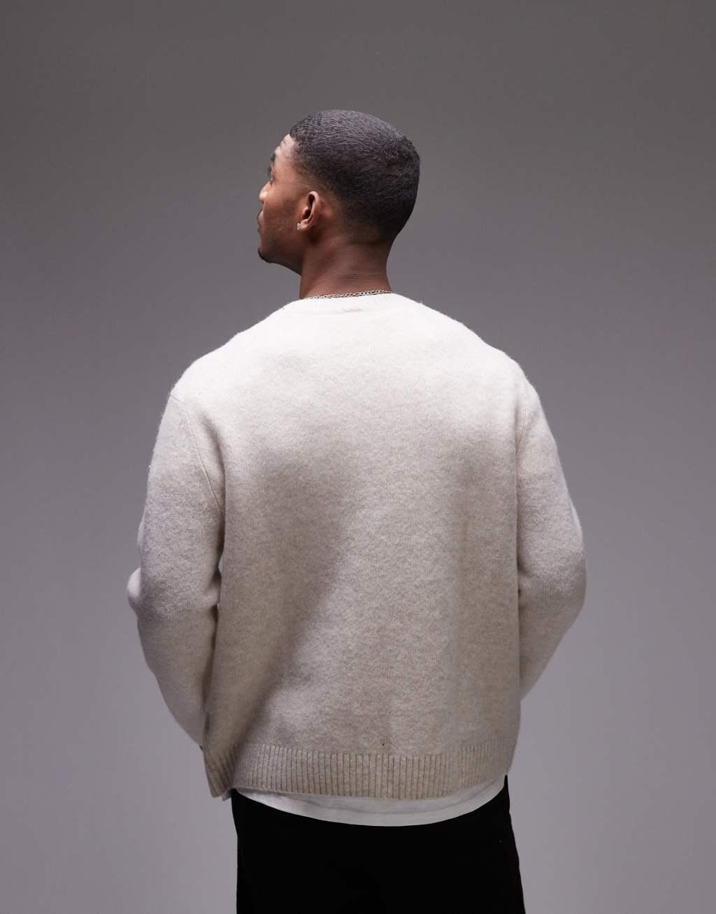 ARKET wool knit crew neck sweater in off-white Product Image